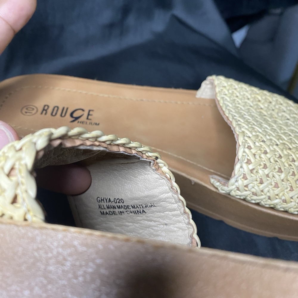 Rouge Helium Woven Raffia Slide Sandals Size 10 Tan Braided Open Toe - Picture 10 of 10